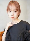 顔まわりレイヤー/ピンクブラウン/切りっぱなし