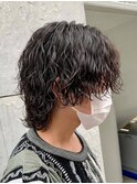 ダークアッシュニュアンスパーマ韓国マッシュベリーショート