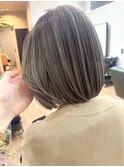 王子ボブ白髪ぼかしハイライトショートボブカット20代30代40代