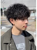 メンズパーマツイストパーマ×黒髪イメチェンアッシュブラック