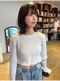 ブリーチなしダブルカラー春カラーオリーブグレーくびれミディ