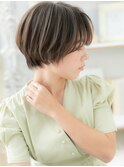★マットブラウンセンターパート小顔ミニボブ20代30代40代★8