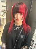 #中性ウルフ/レッド×ブラックミックスカラー/ミディアムウルフ