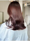 ピンクベージュ　艶カラー　セミロング【鹿児島中央】