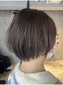 束感丸みショートボブワンカラーショコラブラウンカラー
