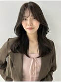 顔周りレイヤー 黒髪 韓国ヘア くびれヘア シースルーバング
