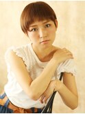 マッシュバングのヘルシーショート★オレンジベージュカラー　