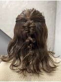 ヘアアレンジ 黒髪暗髪ハーフアップ編み込み お呼ばれ