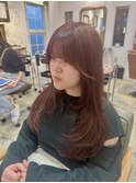 ロングレイヤー/ワインレッド/ブリーチなしカラー