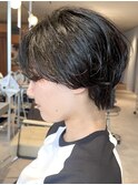 ショートパーマ銀座メガネ女子丸みショート大人可愛い小顔カット