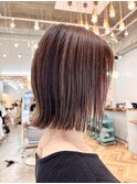 大人ボブ◎くびれボブ細めハイライト◎ナチュラルブラウン本厚木