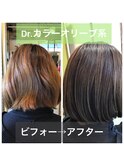オリーブ系ヘアカラーボブ