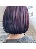 ハイライト/細めハイライト×ピンク系カラー×ボブ/刈り上げボブ