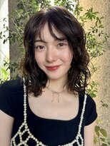 メゾンアクア 表参道(Maison ACQUA)&nbsp;ミディアムパーマデジタルパーマボブパーマチェリーブラウン前髪