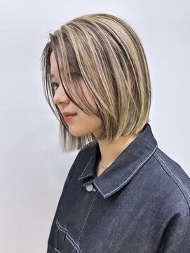 サンクマーケット 渋谷(cinq MARKET) 渋谷ブリーチカラータッセルボブ顔周りレイヤー切りっぱなしボブ
