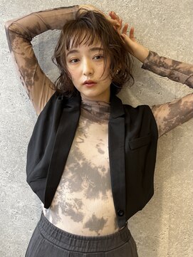 アース 三軒茶屋店(HAIR&MAKE EARTH) 三軒茶屋_レディース_ミディアム_ボブ_コテ巻き_ブラウン_パーマ