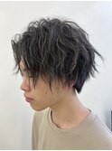 コンマヘアツーブロックマッシュカルマパーマノーセットマッシュ