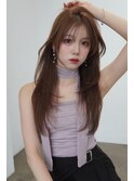 韓国風くびれレイヤーカット×グレージュ×透明感ブラウン川又
