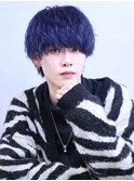 ネイビーブルーブリーチ緩めツイストスパイラルパーマ