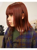 ダブルカラーオレンジブラウンミディアムボブ