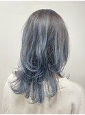 スモーキーブルー×バレイヤージュカラー/20代30代40代