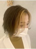 おしゃれ前髪インナーカラー大人ボブ
