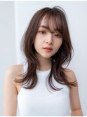 20代30代大人可愛い斜めバング/レイヤーカットグレージュカラー
