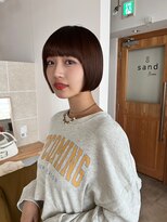 サンド 鹿児島中央(sand)&nbsp;黒髪/グレーベージュ/レイヤーロング/前髪パーマ[鹿児島中央駅]