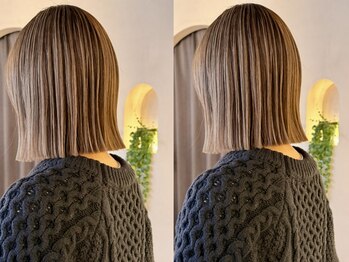 HIBIO【ヒビヲ】天神警固/ブリーチ/ダブルカラー/レイヤーカット/ボブ【4月15日OPEN】の写真/白髪を”活かす”技術の【脱白髪染めハイライト】で、髪に明るい印象を持たせつつ、大人の上品な印象に*