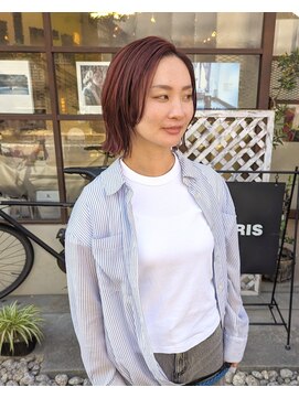 ヒカリス 東三国(HIKARIS) 笑顔溢れる大人可愛い外ハネ/レイヤーボブ/レッドブラウン