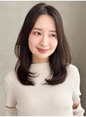 モテ髪前髪斜めバングくびれヘア美髪ダークブルーうるツヤ