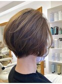 ミディアムヘア ショコラベージュ ボブルフ ベビーバング
