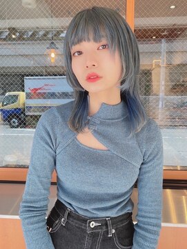 ルービック 京橋(Rubik's) マッシュウルフ_韓国風ブルーカラーマッシュショートボブウルフ