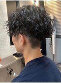 ツイストスパイラルパーマメンズカットツーブロックショート