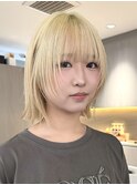 ハッシュボブレイヤーミルクティーホワイトブロンドベージュ原宿