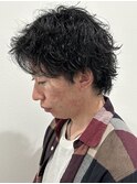 メンズセンターパート波巻スパイラルパーマニュアンスパーマ眉毛