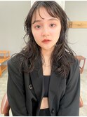 小顔前髪顔周りレイヤー×グレージュカラー デザインカラー