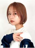 丸みボブ×オレンジブラウン