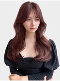 小顔薄めバングシアーカラーレイヤーナチュラルカール前髪美髪