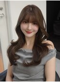川崎_髪質改善レイヤーワンホンヘアミントベージュ流しバング