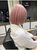 ペールピンク　ハイトーンボブ　ケアブリーチ