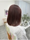 ミディアムボブ　ショコラピンク