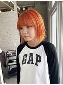 オレンジカラー/ボブ/レイヤーカット/オレンジベージュ/ブリーチ