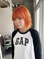ラニヘアサロン(lani hair salon)&nbsp;オレンジカラー/ボブ/レイヤーカット/オレンジベージュ/ブリーチ