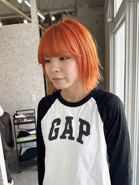 ラニヘアサロン(lani hair salon) オレンジカラー/ボブ/レイヤーカット/オレンジベージュ/ブリーチ