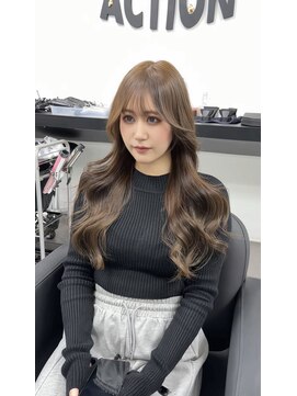 アクション 心斎橋店(ACTION) レイヤーカット　ブリーチなしダブルカラー　くすみベージュ