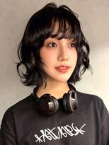 ロティー 天神(loty)&nbsp;ミディアムボブ 顔周りカット 前髪 デジタルパーマ ウェーブヘア