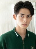 アッシュブラック七三分けツーブロック好感マッシュヘアe仙台