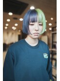 バイカラーセクションカラーケアブリーチショートボブ派手髪