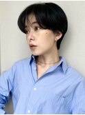 ハンサムショートパーマニュアンスパーマ黒髪耳かけ10代20代